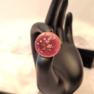 Vintage Red Floral Lacquerware Brooch